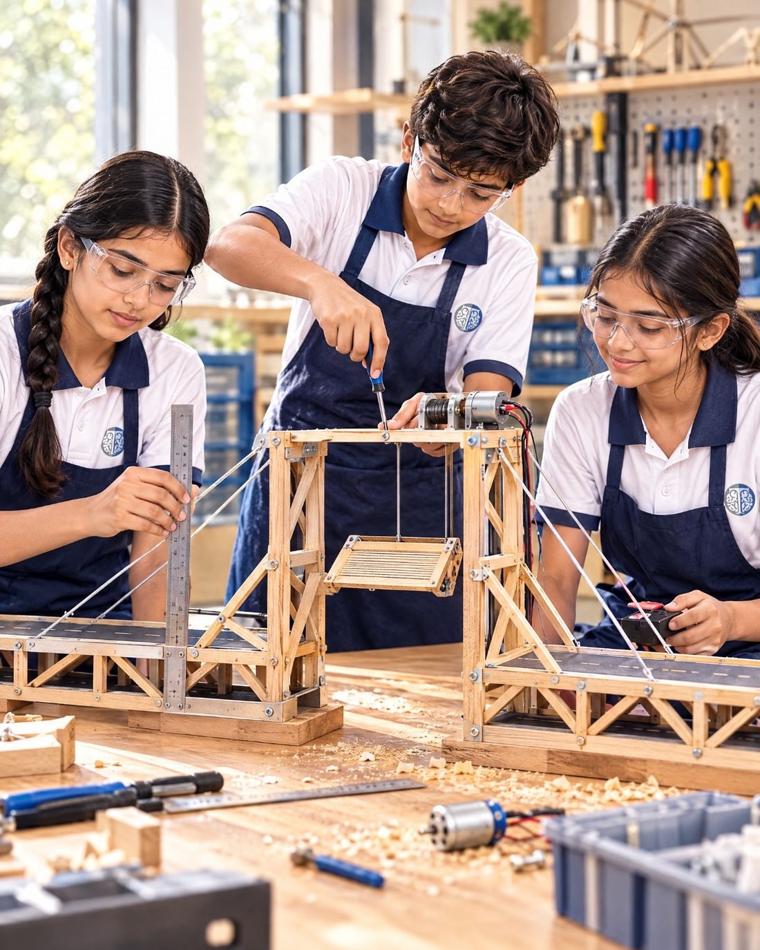 Students building a working model in the innovation lab